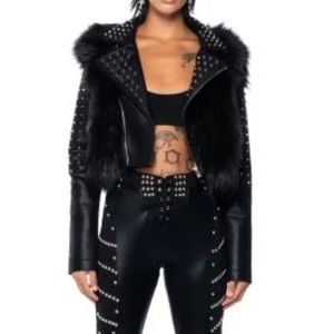Studded faux fur/ faux leather jacket